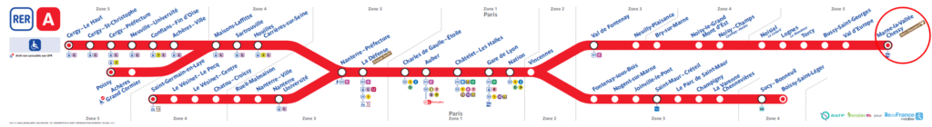 RER A -kartta – yhteys Pariisista Disneylandiin RER A -linjan kartta Pariisista Disneylandiin