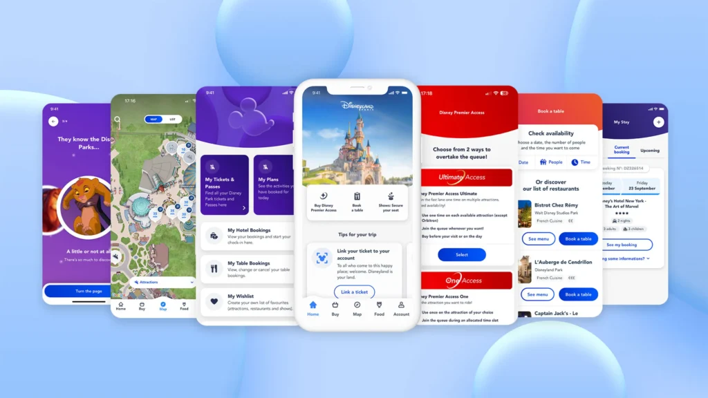 Disneyland Paris-appen i mobilen med karta, virtuella köer och bokningar