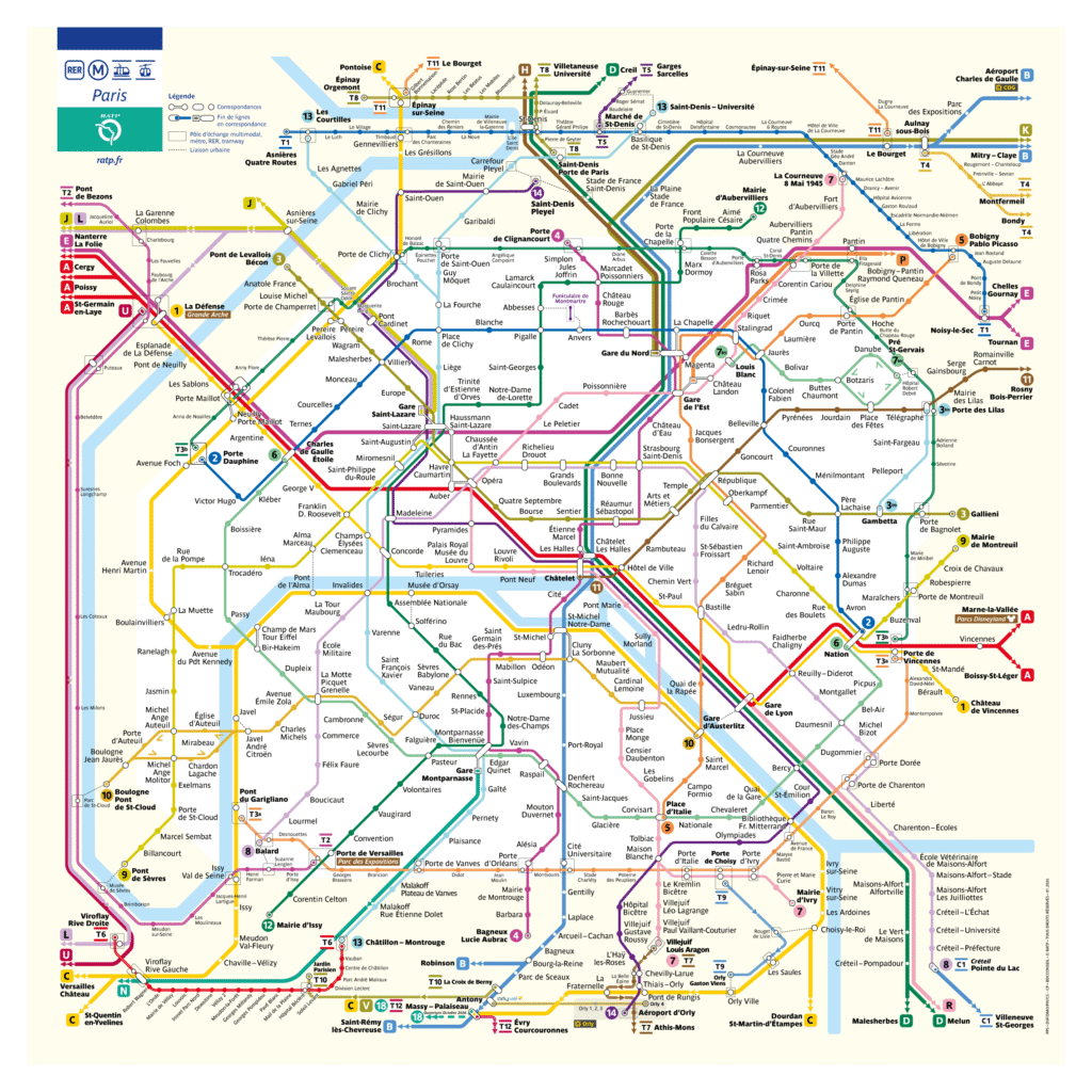 Pariisin metrokartta 2026 – 16 linjaa vyöhykkeineen